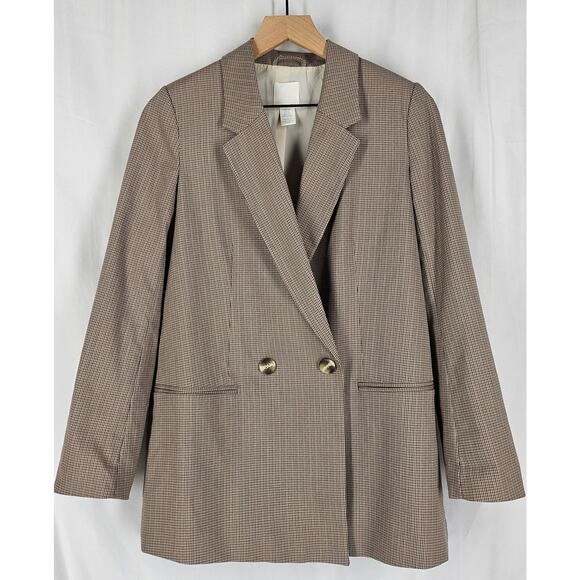 H&M WOMEN'S TAILORED BROWN PLAID LONG SLEEVE BLAZER SIZE X-SMALL - Picture 3 of 12